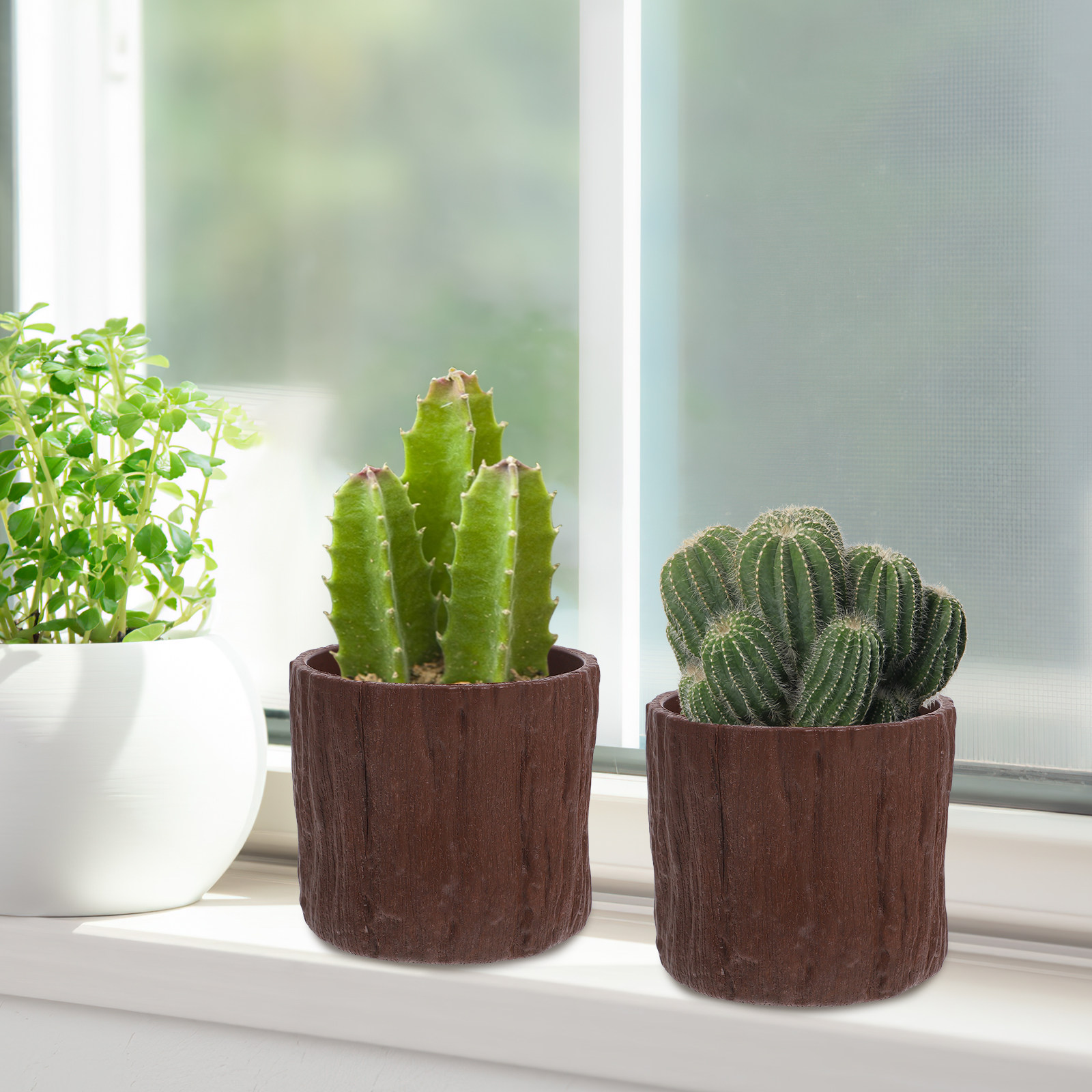 Succulent Arrangement Mini - 4Pcs Faux Wood Grain Flower Pots
