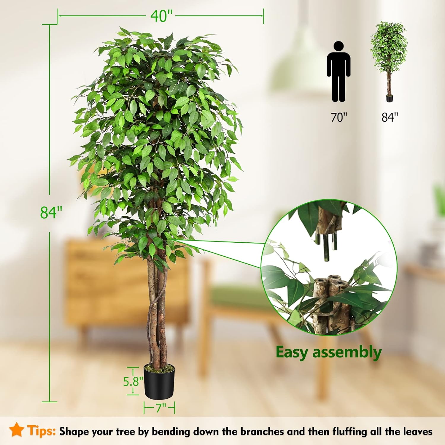 Lifelike Artificial Ficus Tree - Fiddle Leaf Fig 评论和价格